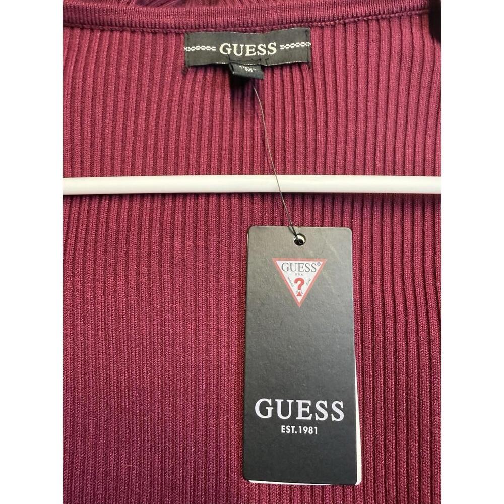 Work Siren Guess Everly Long Slve Wrap Sweater Dress Garnet Wine Midi V Neck - Picture 4 of 8